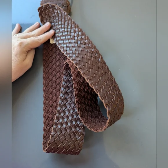 Vintage Y2K Abercrombie &Fitch Wide Basket Weave Leather Belt - Picture 2 of 13